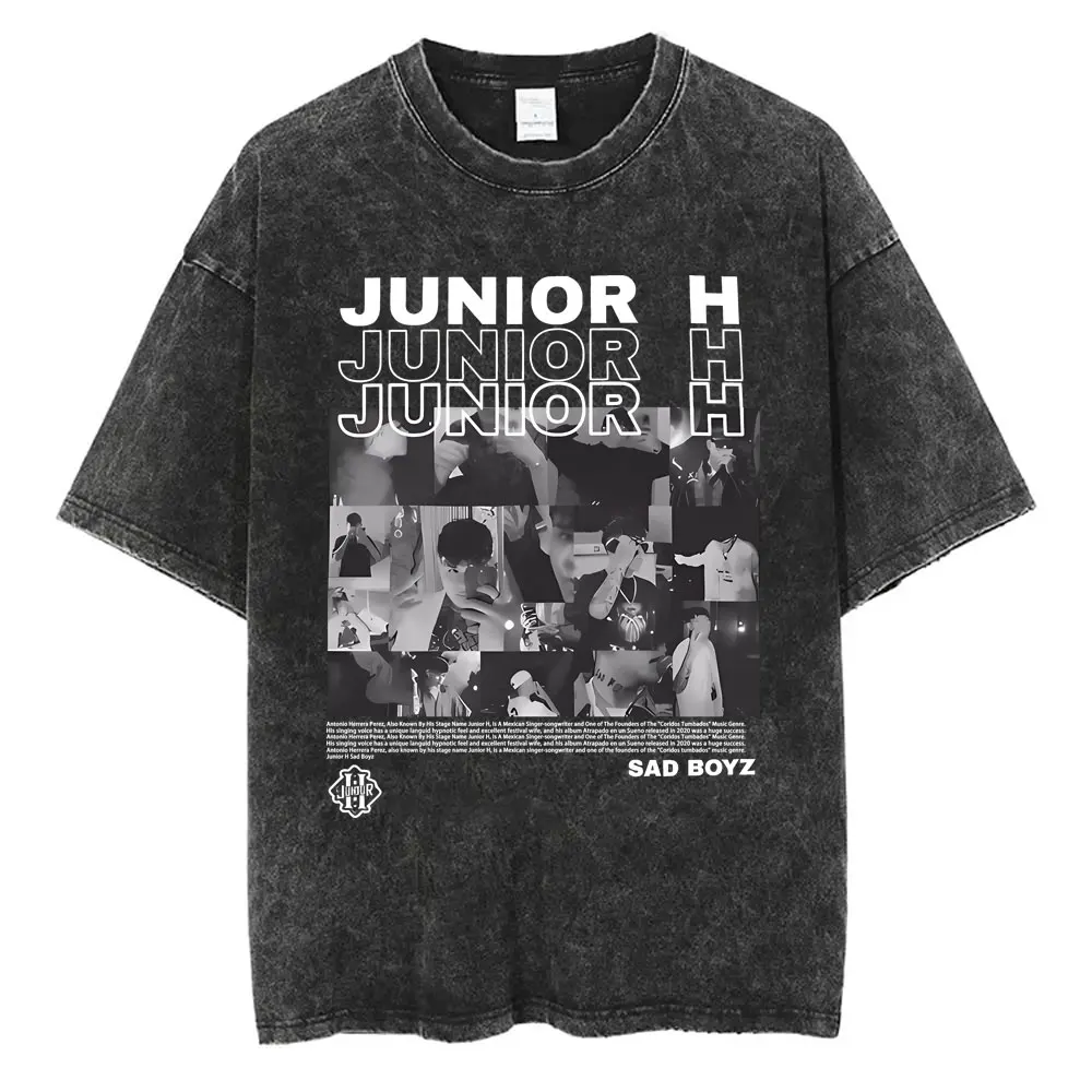 

Singer Junior H Sad Boyz Washed Vintage T-shirt Men Women Fashion Oversized T Shirt Tops Men's Hip Hop Harajuku O-collar Tshirt