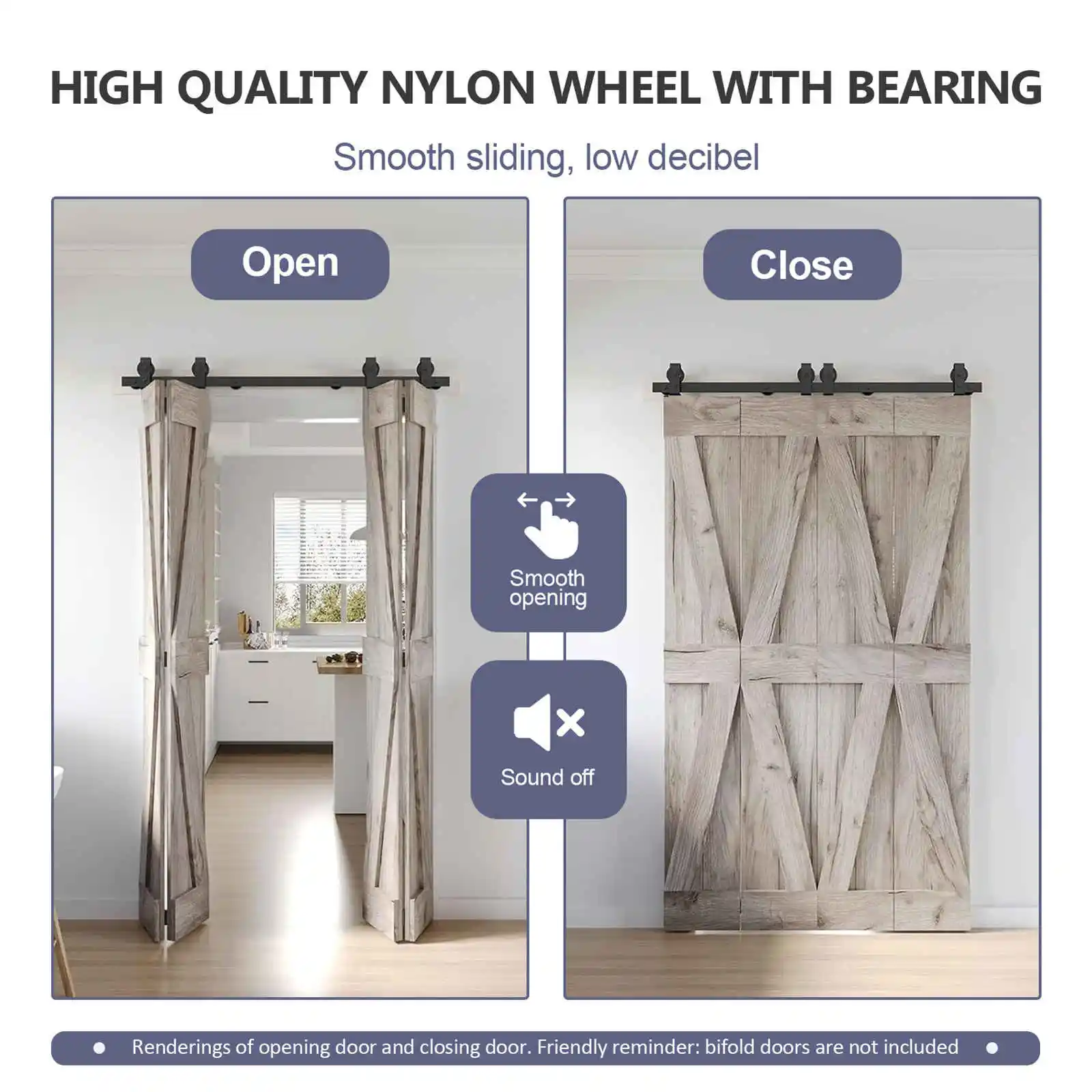 مجموعة أدوات باب الحظيرة ثنائية الطي، طقم باب الحظيرة المنزلقة على شكل حرف T من الفولاذ الكربوني مقاس 52 بوصة، نظام مسار مسطح سهل التركيب