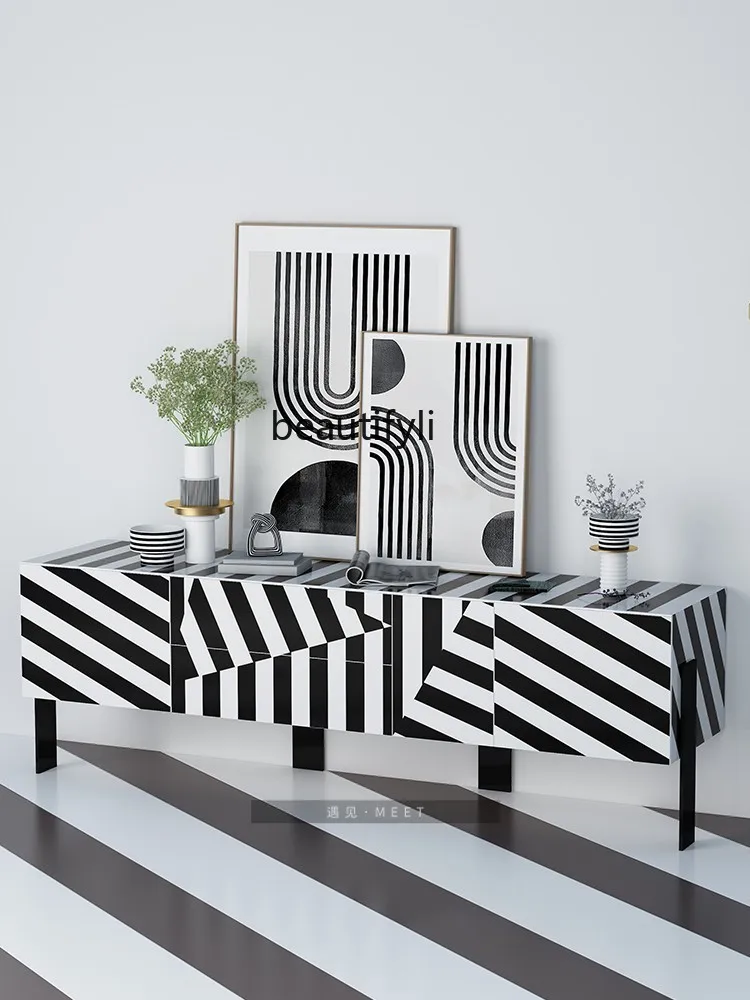 Zebra pattern splicing dining side cabinet simple modern TV cabinet modern creative living room storage cabinet customization