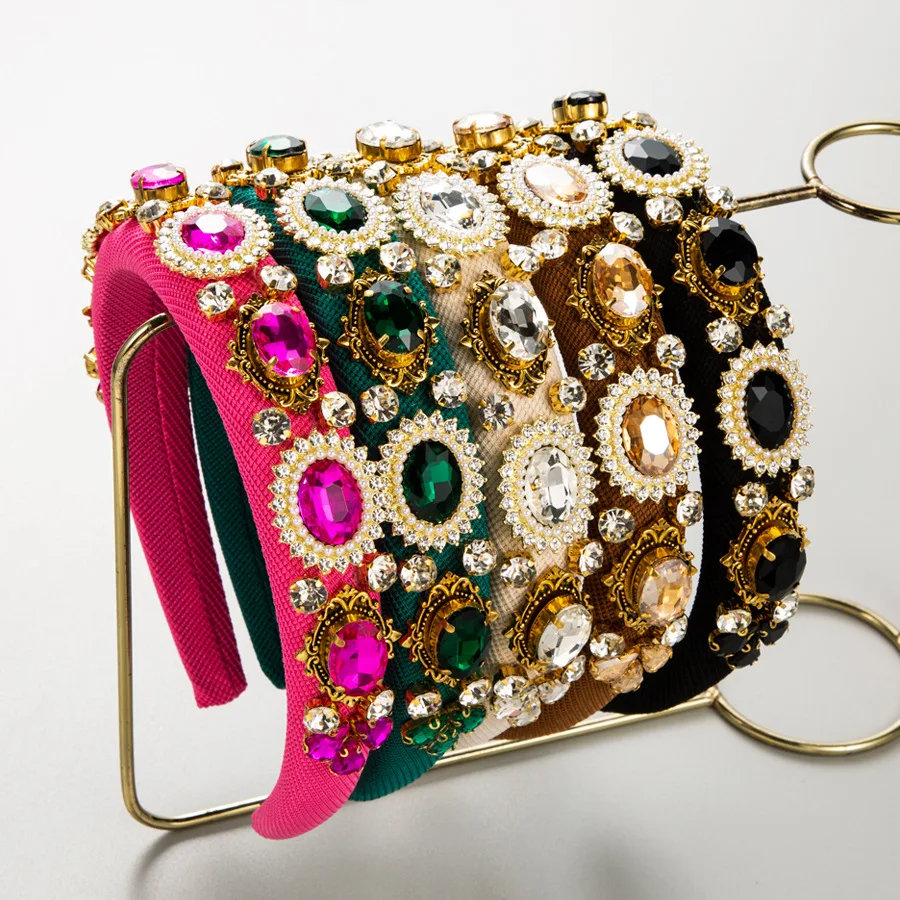 

Fashion Vintage Headband Ladies Baroque Exaggerated Size Rhinestone Pearl Headband Premium Temperament Hair Accessories