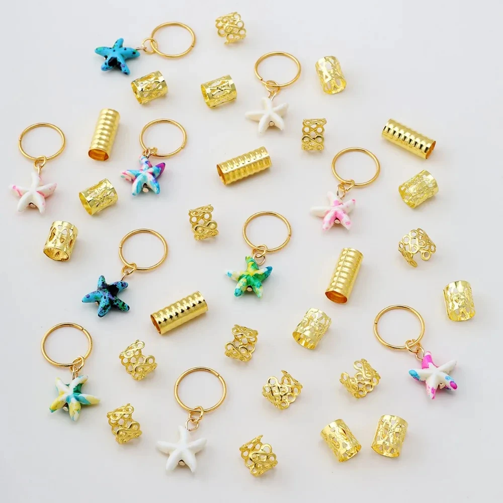 35pcs New Products Fashion Personality Metal Opening Hair Buckle Stage Photo Braided Hair Ring Ocean