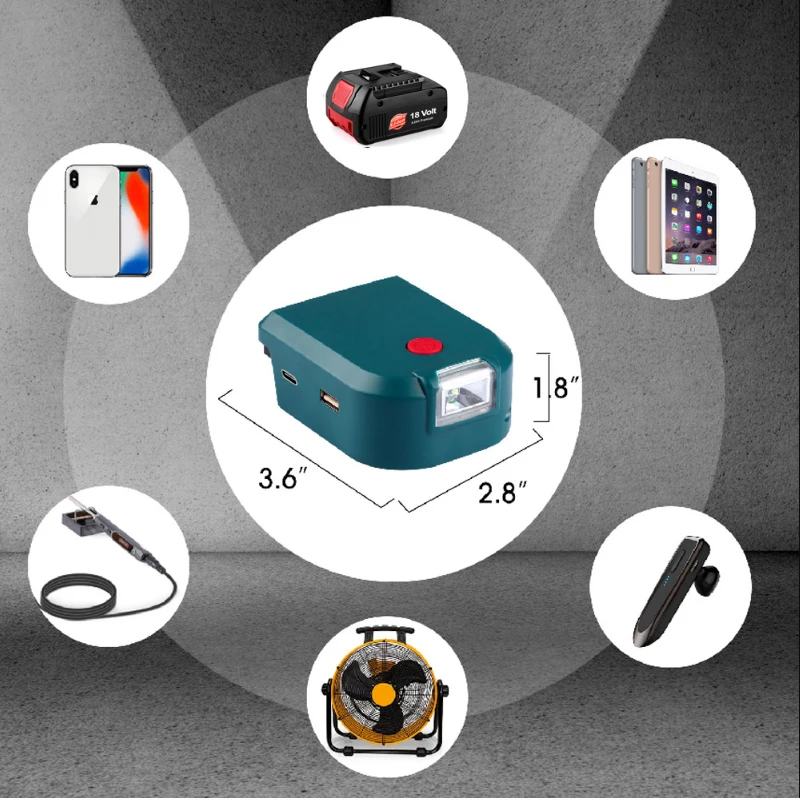 For Bosch 14.4-18V Li-ion Battery BAT618 BAT614 Type-c USB Charger Adapter Light LED Work Light Cordless Power Supply for Bosch