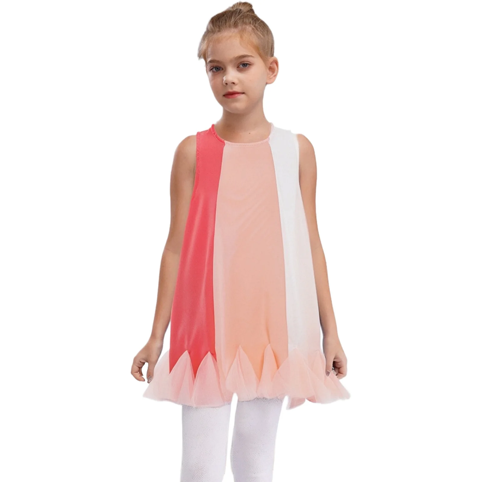 

Kids Girls Dress Summer Round Neck Sleeveless Color Block Ruffled Hem Dress for Holiday Birthday Party Wedding Photography