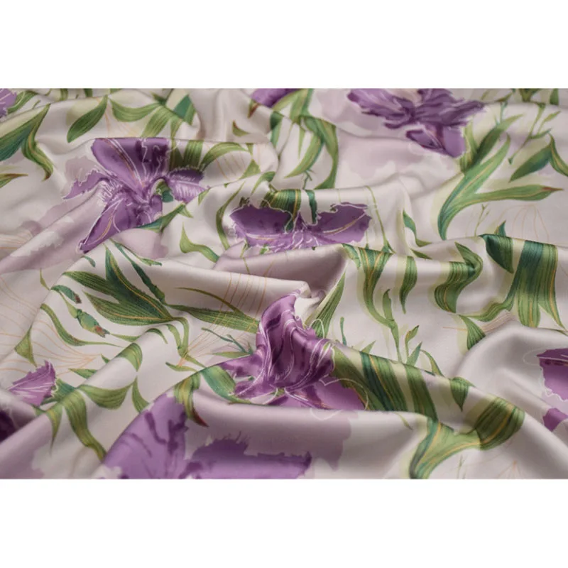 Elegant Purple Big Flower Chiffon Fabric, High Grade, Summer Dress Shirt, Pajamas Cheongsam Han Cloth, Sewing Material, T1971