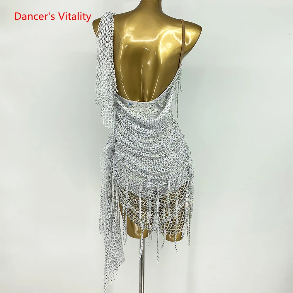 Adult Latin Dance Performance Clothes Dress for Women Customzied Chacha Rumba Full Stones Latin Dance Competition Skirt