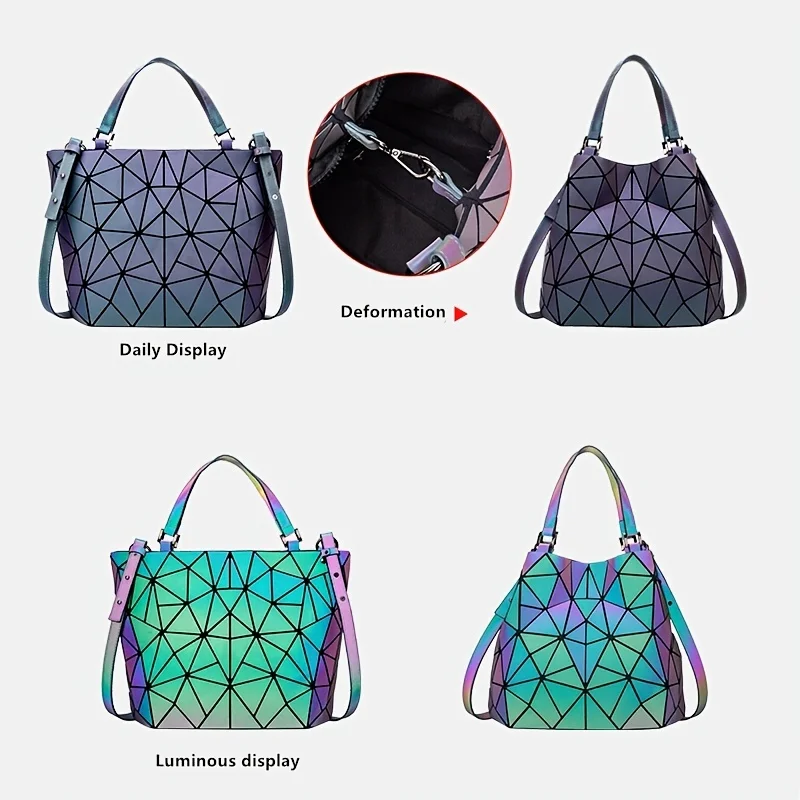 Large Capacity tote bag Diamond Luminous Shoulder Bag Fashion Dazzling Bucket bag Women\'s fold Deformation Office briefcase