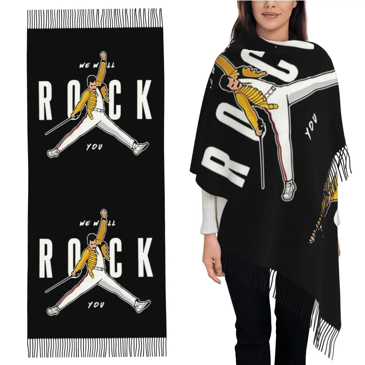 

We Will Rock You Фредди Меркьюри Шарф Шарфы с кисточками Женские мягкие теплые шали и накидки Длинная осенне-зимняя шаль