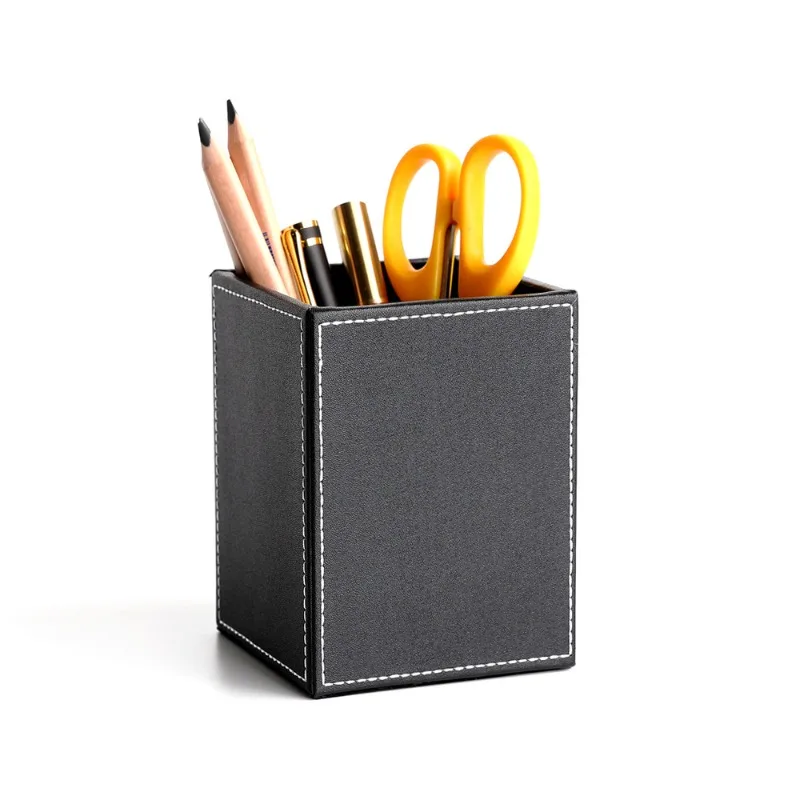 

Korean Leather Pen Holder Multifunctional Square Desk Organizer Office Storage Gift