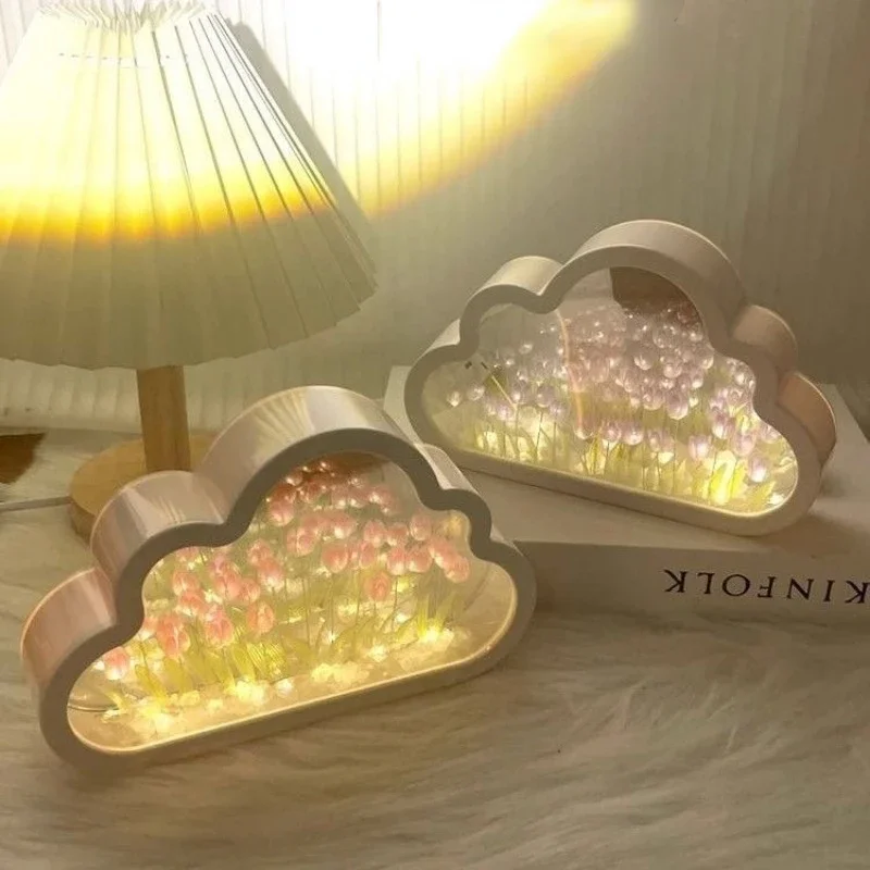 

Handmade DIY Creative Lights Tulip Cloud Flower Sea Small Night Light Atmosphere Light Transparent Christmas Gift Night Lamps