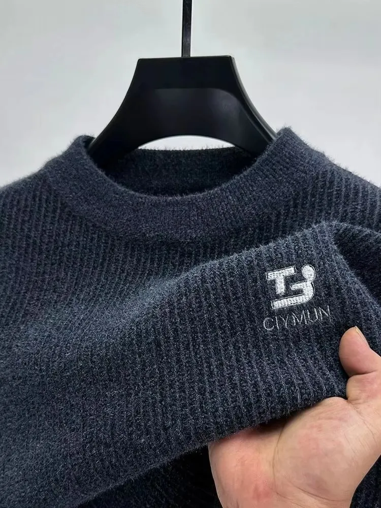 High quality knitted sweater men's round neck autumn winter fashion new item light luxury embroidery brand design warm pullover