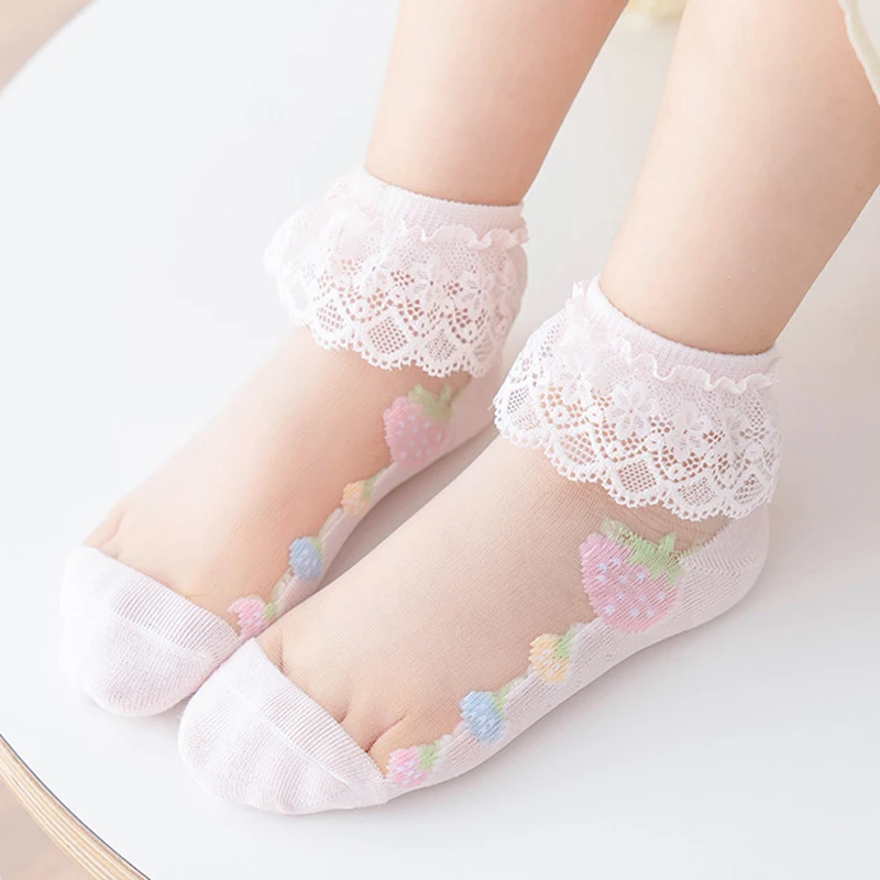 5Pairs/set Summer Thin Mesh Cotton Kids Lace Ruffle Socks Princess Cute White Heart White Ankle Socks for Baby Children Girls