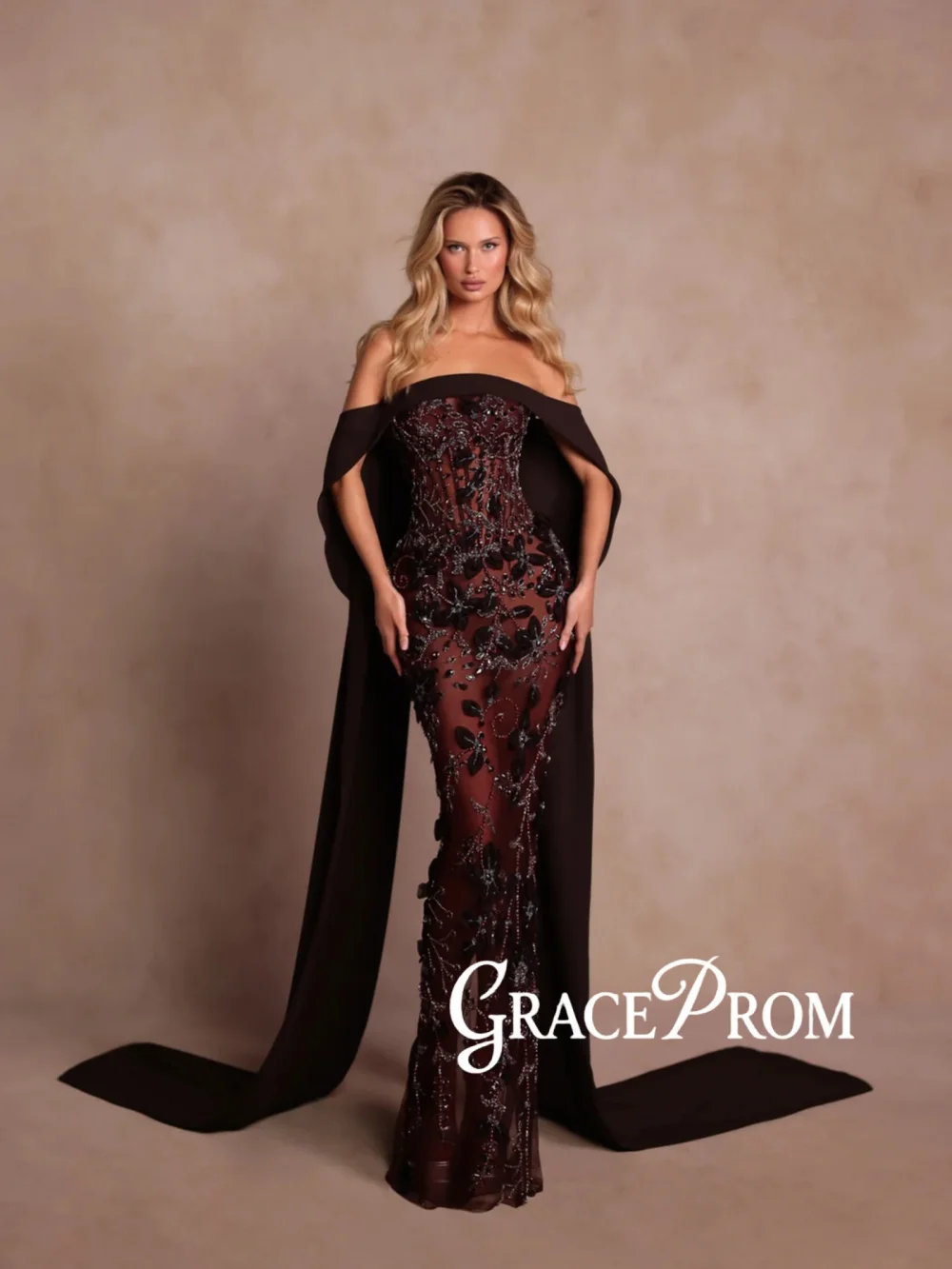 

New Brown Crystal Long Evening Dress Handmade 3D Leaf Elegant Wedding Party Gown 2026 Customized Off Shoulder Red Carpet Gowns