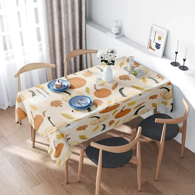 Home Decor Autumn Thanksgiving Pumpkin Leaves Tablecloth Dining Cloth in White Blue Green Yellow Floral Plaid Striped Mode