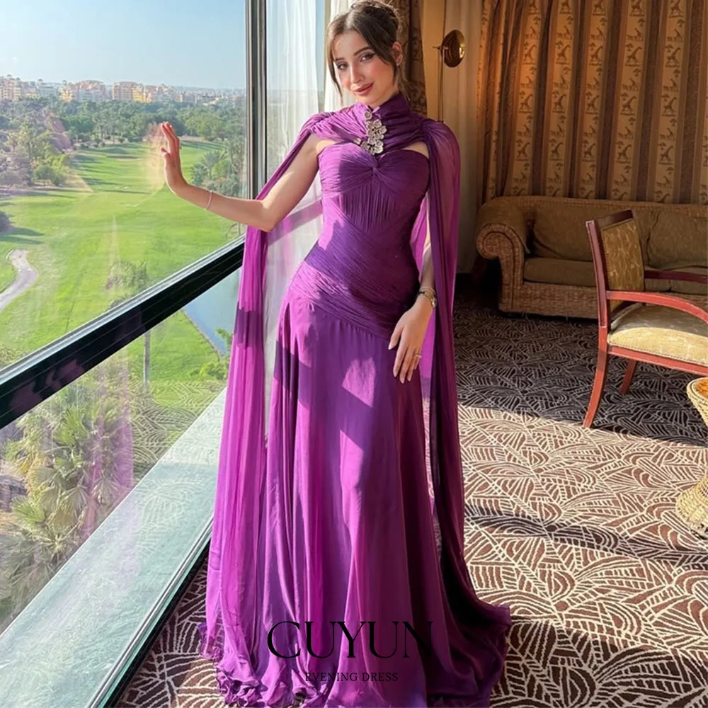 

Изысканное вечернее платье CUYUN 2026 фиолетового цвета с вырезом «сердечко», аппликациями и шифоном, длинное, для выпускного вечера и торжеств, для арабских женщин