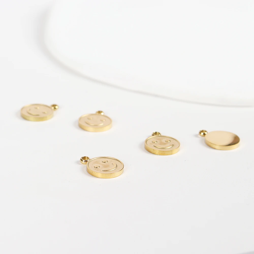 5PCS Stainless Steel Gold Color Mini Smile Charms Pendant for DIY Summer Necklace Bracelet Jewelry Making