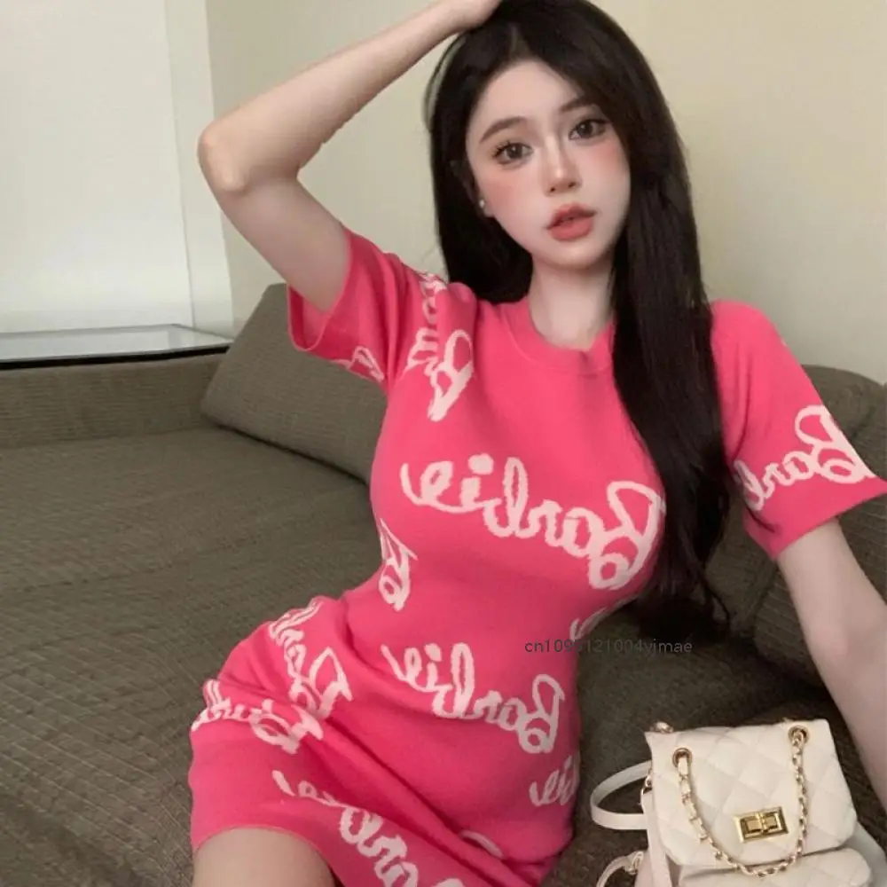 

2025 Barbie Summer Sweet Fashion Pullovers A-Line Skirt Ladies Casual Short Sleeve Women's Clothing Young Style O-Neck Dresses