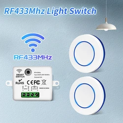 RF433MHz Wireless Light Switch Interruptor 10A Relay Receiver Remote Control Mini Round Button Wall Panel Switch for LED Light