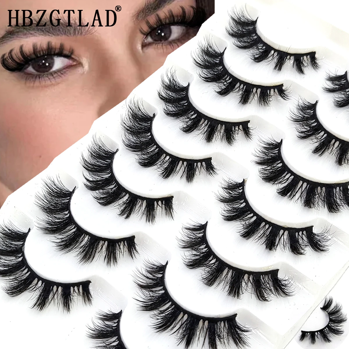 HBZGTLAD 7/8 Doppelte künstliche Nerzwimpern, natürliche, unordentliche Wimpern, langes Make-up, 3D-Nerzwimpern, verlängerte Wimpern, kurze Augenwimpern