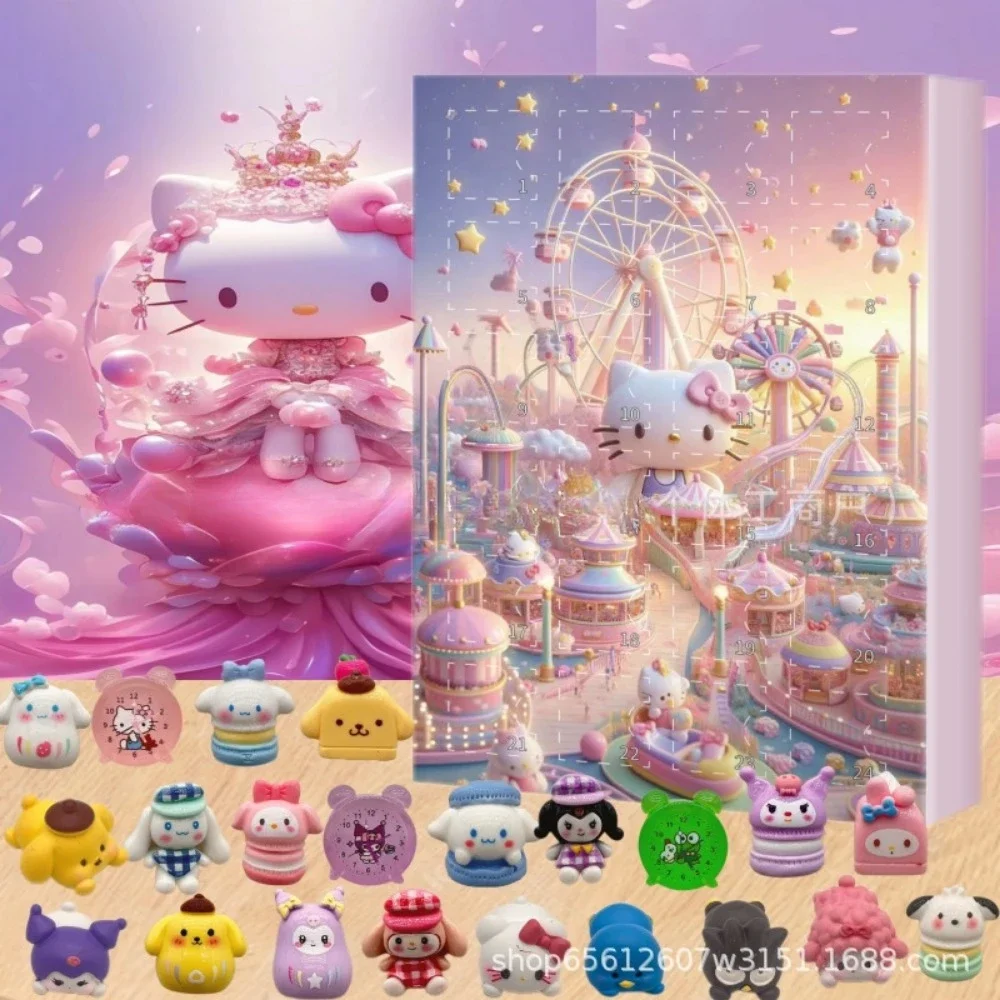 24PCS Sanrio Christmas Advent Calendar Hello Kitty Kuromi Lovely Small PVC Action Figure Countdown Toy Box Girls Birthday Gift