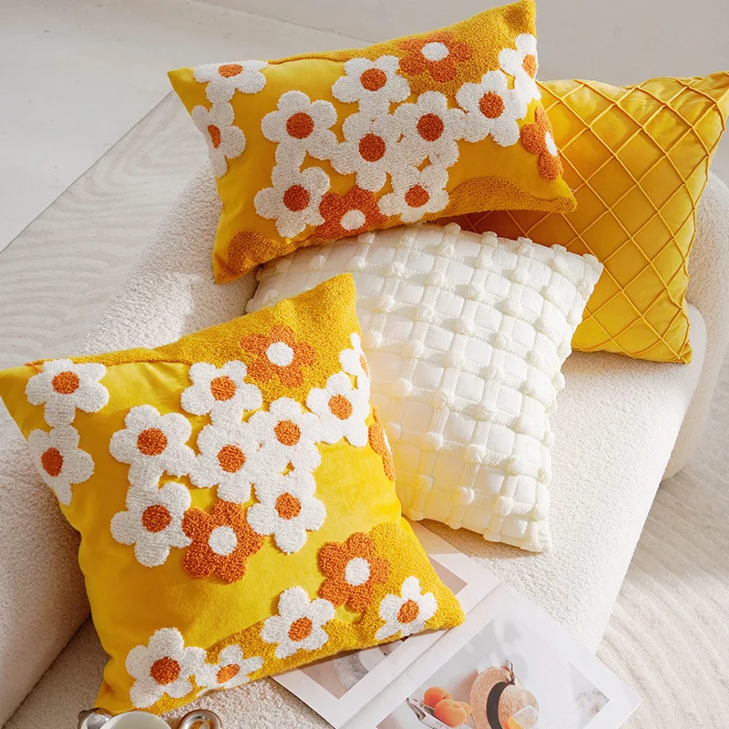 Blumen-Überwurf, bestickte Kissenbezüge, quadratisch, einfach, Sofa-Kissenbezüge, zum Stempeln der Taille, Kissenbezug für Zuhause, Bettdekoration, 45 x 45 cm, 30 x 50 cm – Detail 5