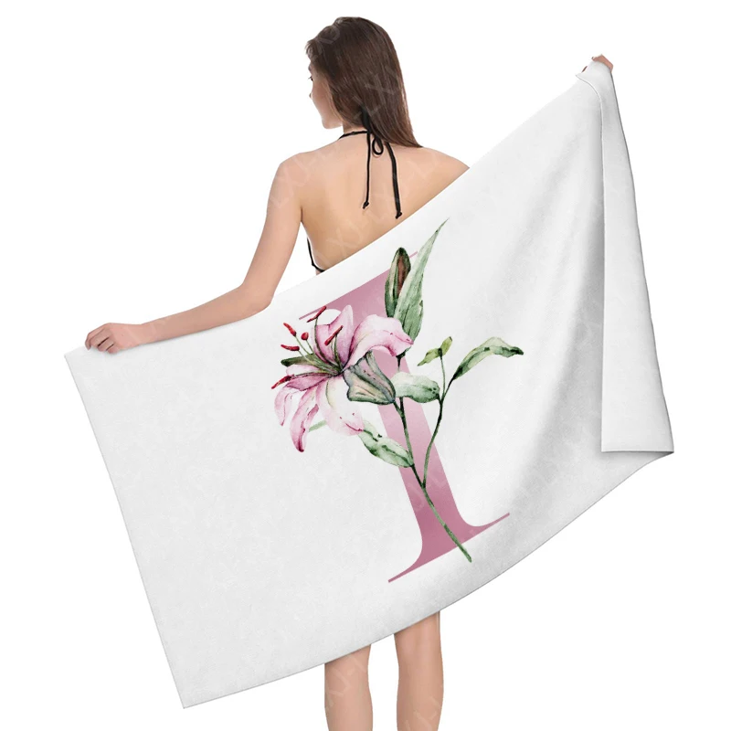 Watercolor Lily 26 Alphabet Beach Towel Extra Large Bath Towel Soft and Absorbent - Great for Outdoor Camping, Vacation