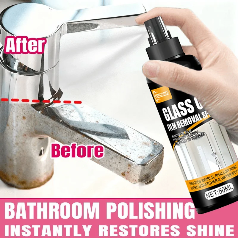 Bathroom Polishing Spray Metal Cleaner - Powerful Stain & Residue Remover for Tiles Glass Sinks Bathtubs