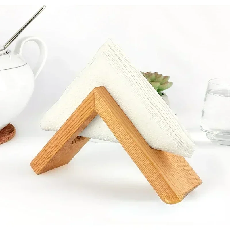 Natural Wooden Napkin Stand Freestanding Paper Towel Holder Home Kitchen & Bathroom Decor Organizer