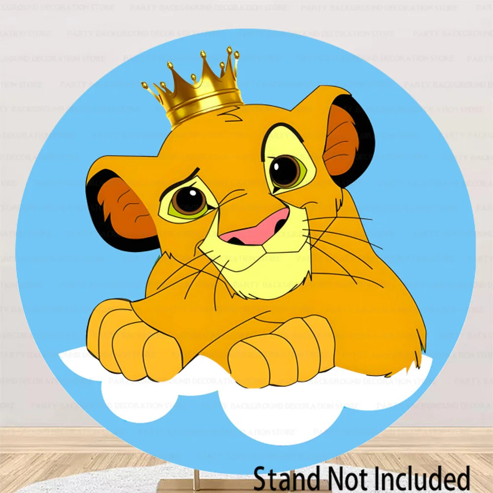 Blue Golden Crown Jungle Lion King Simba Round Backdrop Disney Boys Birthday Party Decoration Photography Backgrounds Banner