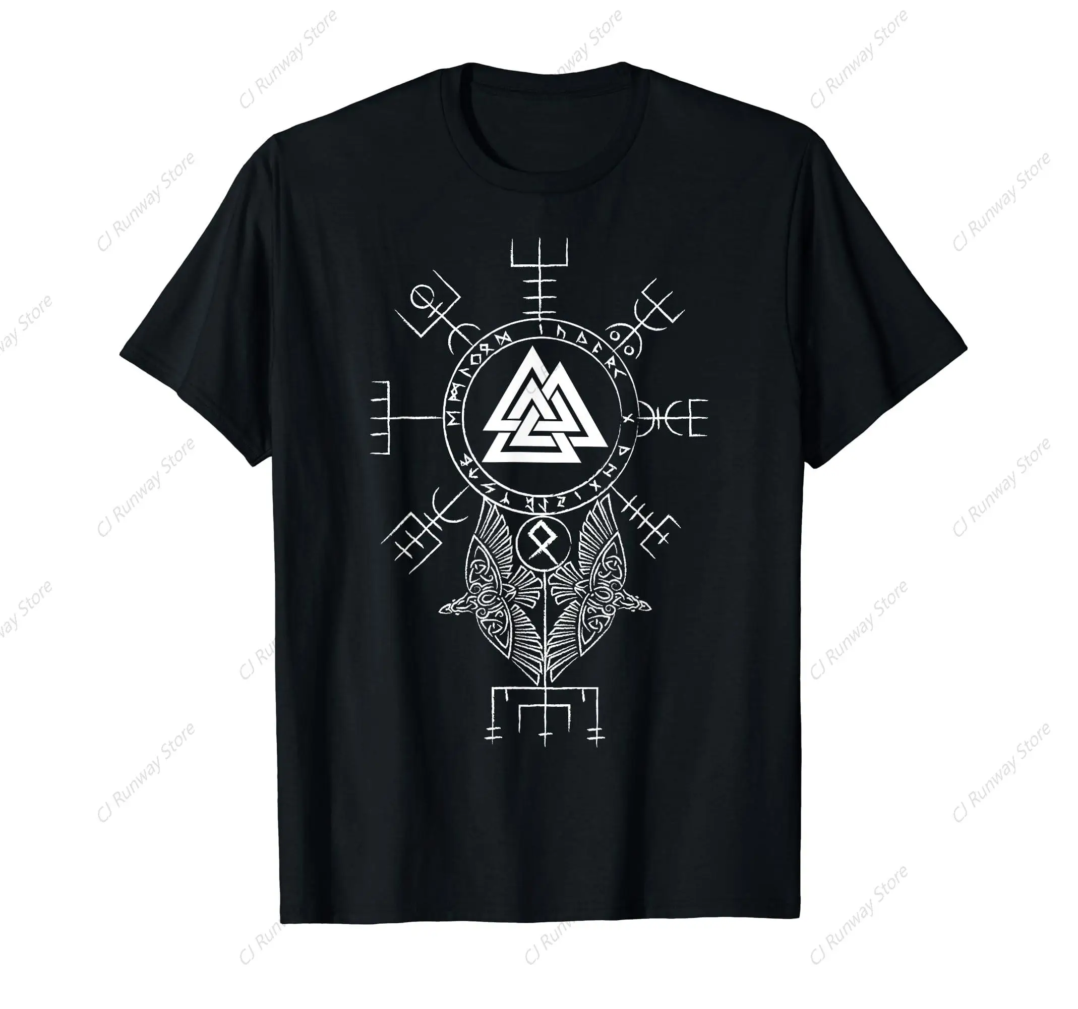 Norse Symbol  Celtic Compass Vegvisir Viking Valknut Short Sleeve T-Shirt 100% Cotton Loose Tops Breathable Tee