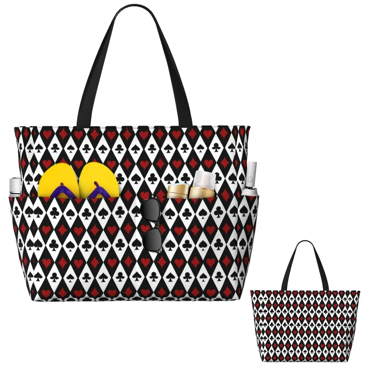 

Playing Card Pattern Print Beach Tote Bag Sport Gym Yoga Duffle Large Tote Bag Women Travel Bag Fitness bag