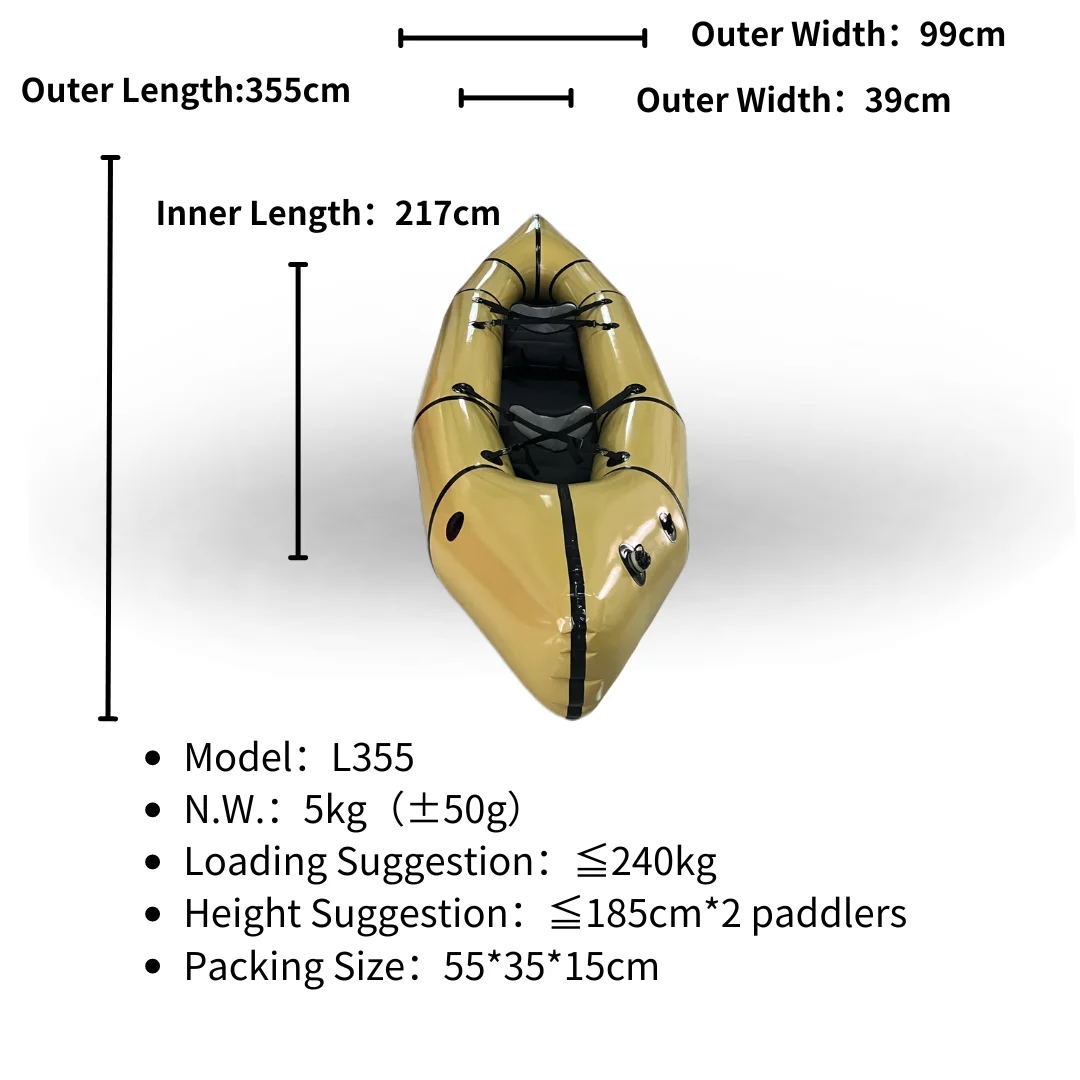 TPU Ultralight Packraft for Two Persons, L355, Top Quality, Imported, Free Shipping, Ready to Ship