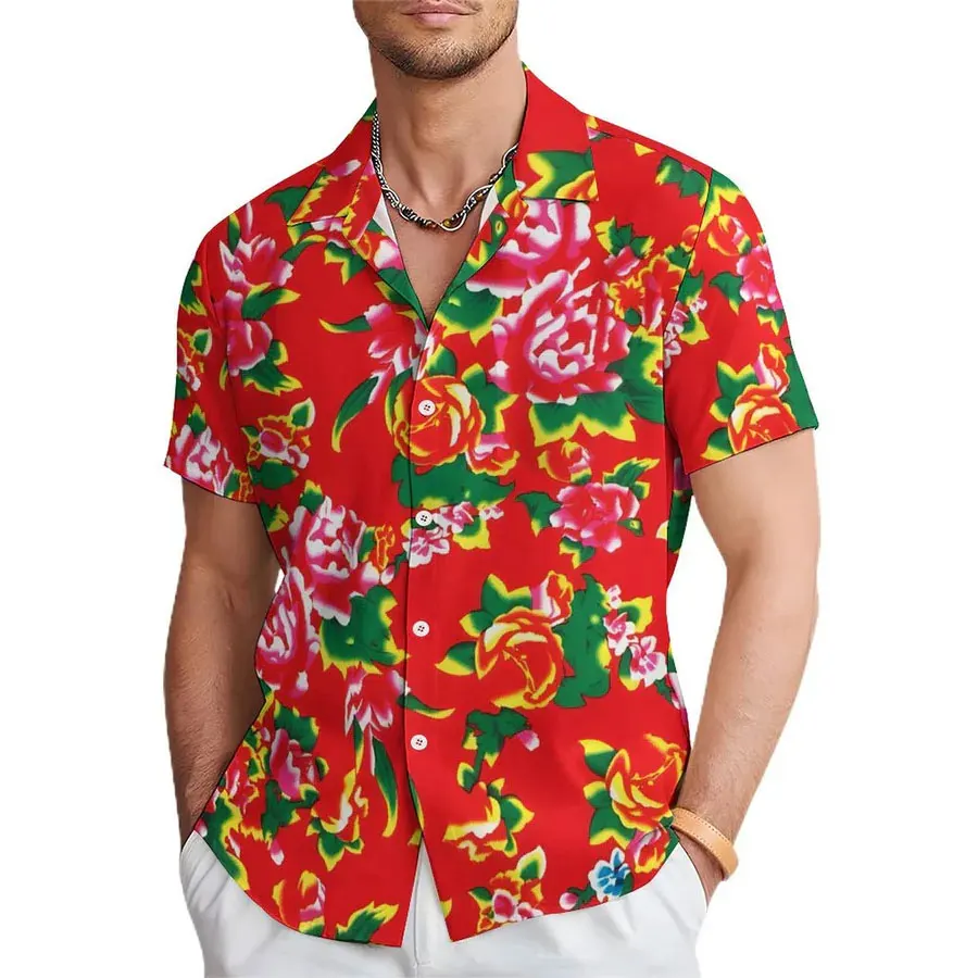 New 3D multiple floral Hawaiian comfortable casual short sleeved shirt with high-definition printing