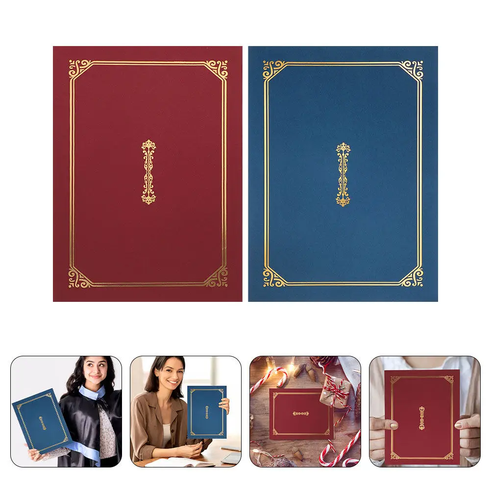 

2Pcs Certificate Holders A4 Diploma Folder Gold Style Document Protectors for Award Certificates High School