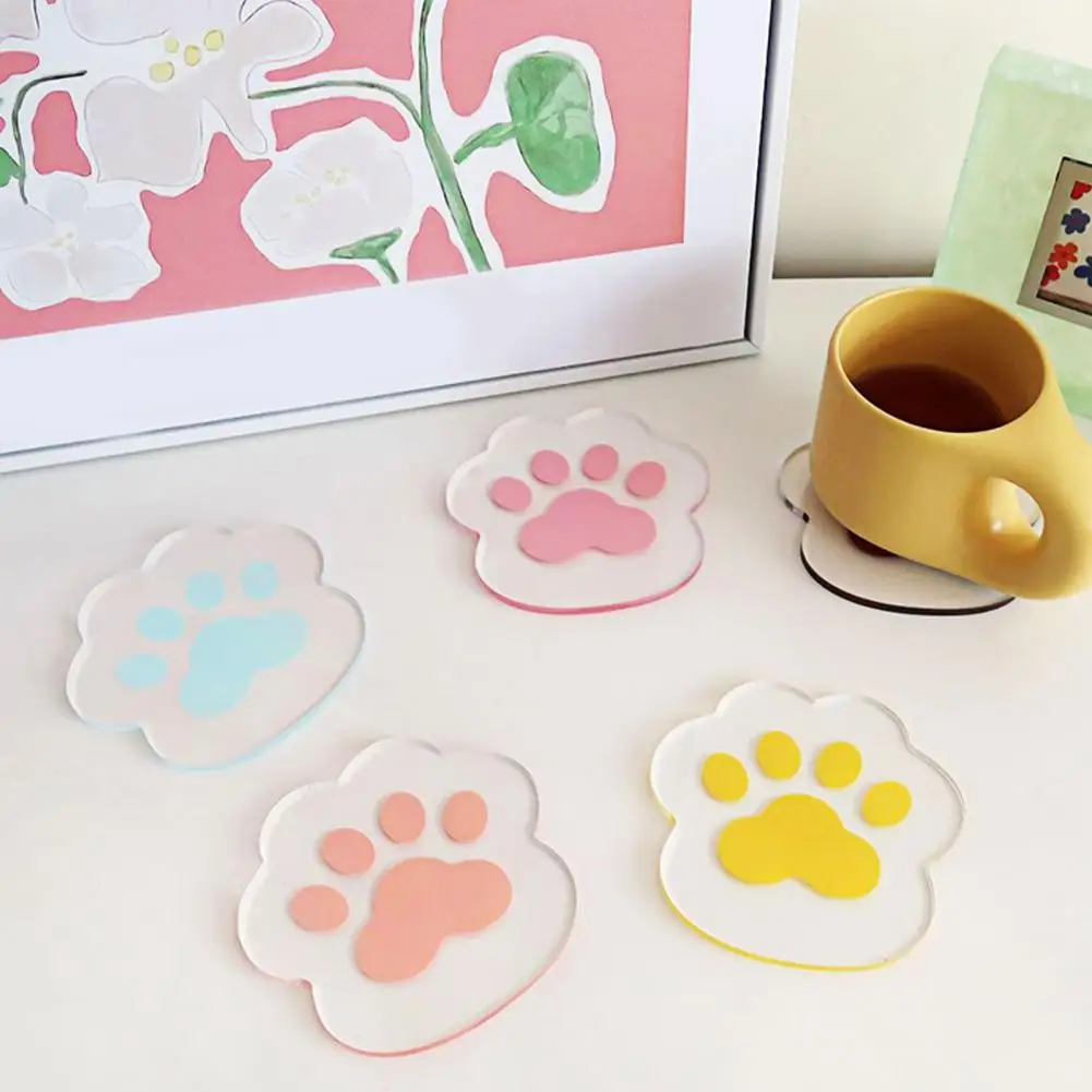 Anti-scratch Acrylic Cute Cat Claw Shape Wear-resistant Cup Mat for Gifts