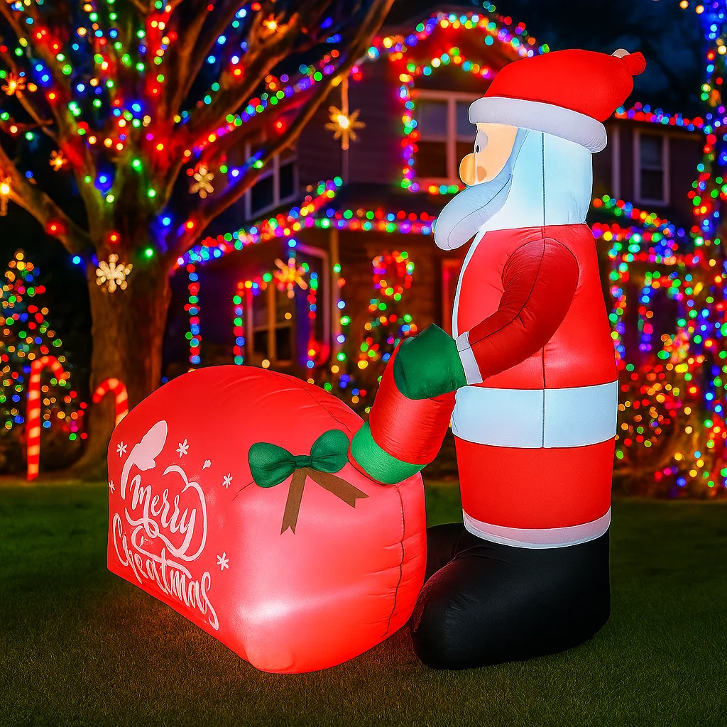 1,8 м/5,9 фута надувной Санта-Клаус с подарочным пакетом, светодиодные украшения для дома, игрушки, двор, рождественский декор, уличное праздничное освещение, декор