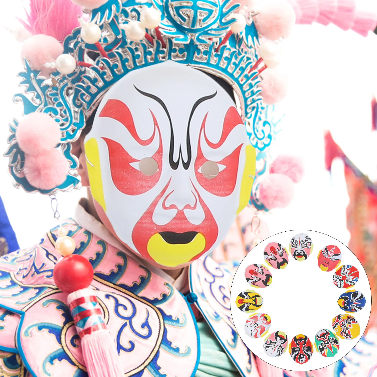 12 Pcs Face Mask Flocking Cosplay Dedicated Chinese Style Opera Party Beijing The