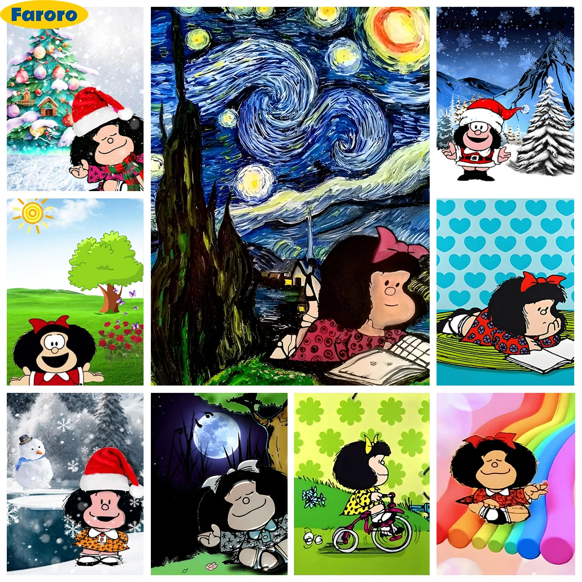 

M-Mafalda 5D Diamond Painting Kit Cartoon Girl Diamond Embroidery Rhinestone Cross Stitch Handmade Kids Gift Home Wall Art Decor