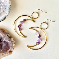 Moon phase earrings Crescent moon Space Sun and moon Genuine amethyst Witchy Boho Hippie jewelry fashion women gift 2022 new