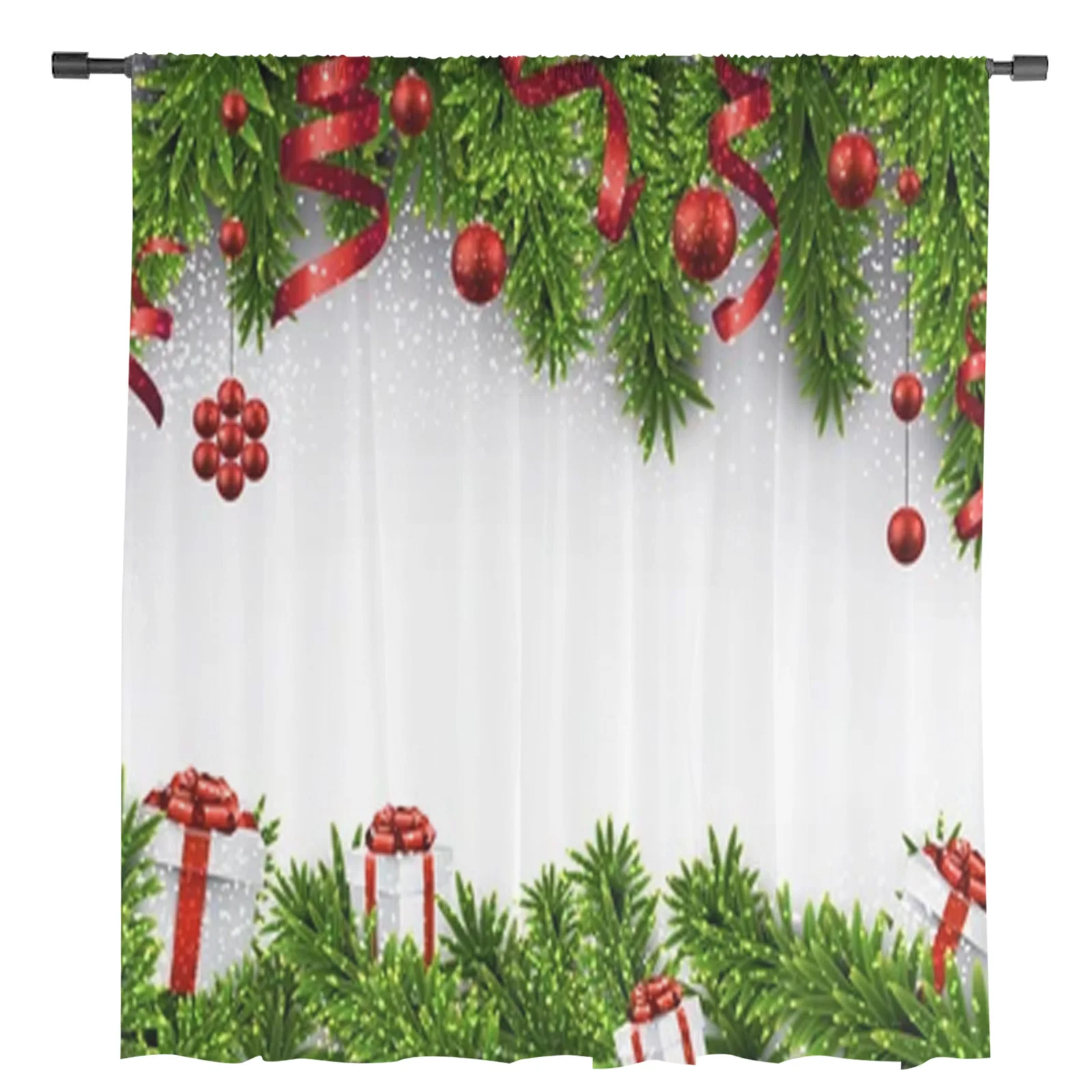 Christmas Decoration Balls Fir Branches Sheer Curtains For Living Room Bedroom Balcony Transparent Window Blinds Kitchen Drapes