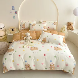 Cute Bears Duvet Cover Set Cartoon Soft Bedding Sets with Zipper, Reversible Thickened Colored Dots Printing Comforter Covers