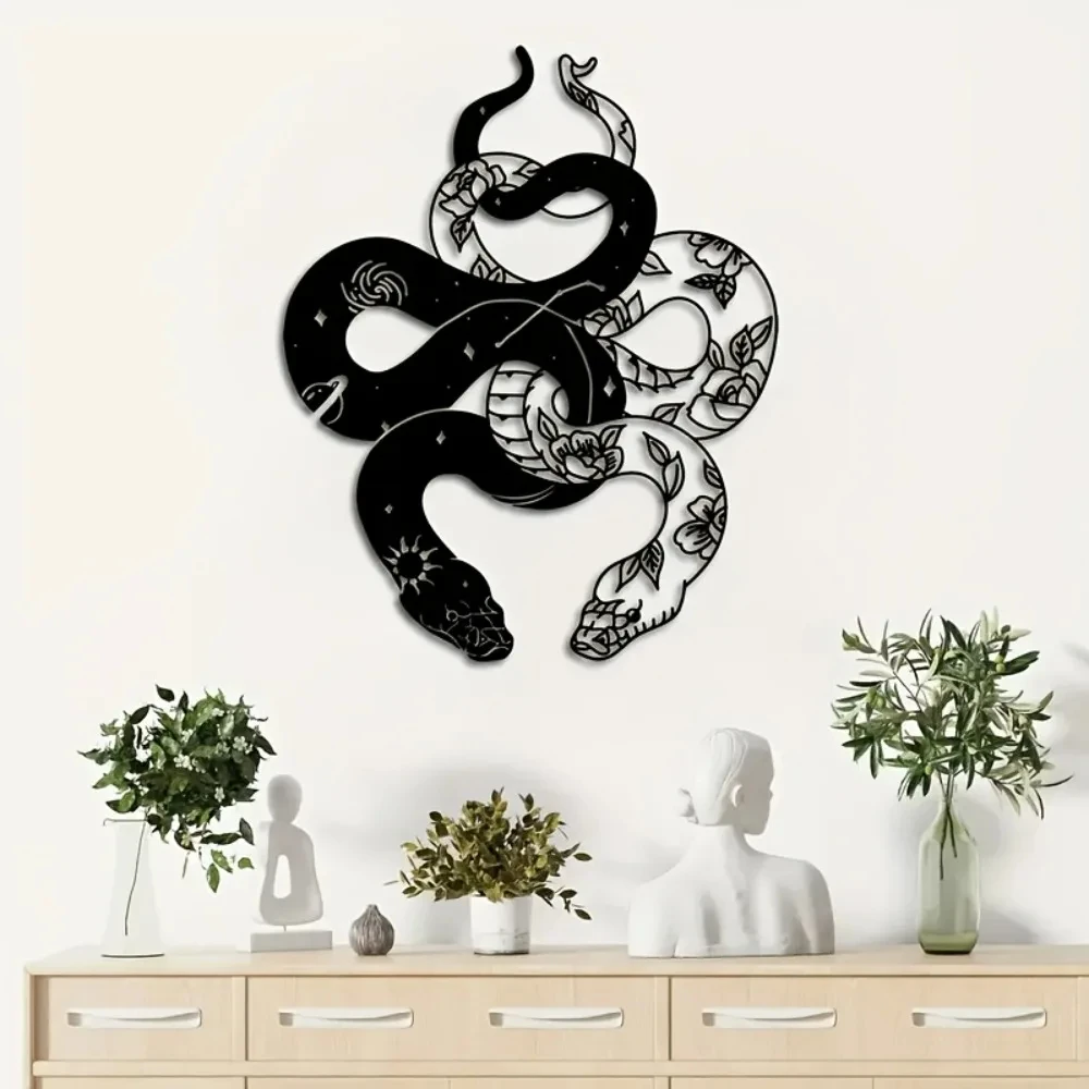 Modern Luxury Gothic Double-Headed Snake Metal Wall Art Black Iron Sculpture Indoor and Outdoor Home Wall Decoration