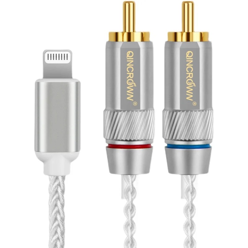 Lightning to 2RCA 1/2 iphone Audio Cable HIFI Sterling Pure Silver Mobile Phone Amplifier Speaker Cables