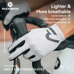 ROCKBROS Spring Summer Cycling Gloves Lightweight Breathable Full Finger Gloves Non-slip Shock Absorption SBR Pad Cycling Gloves