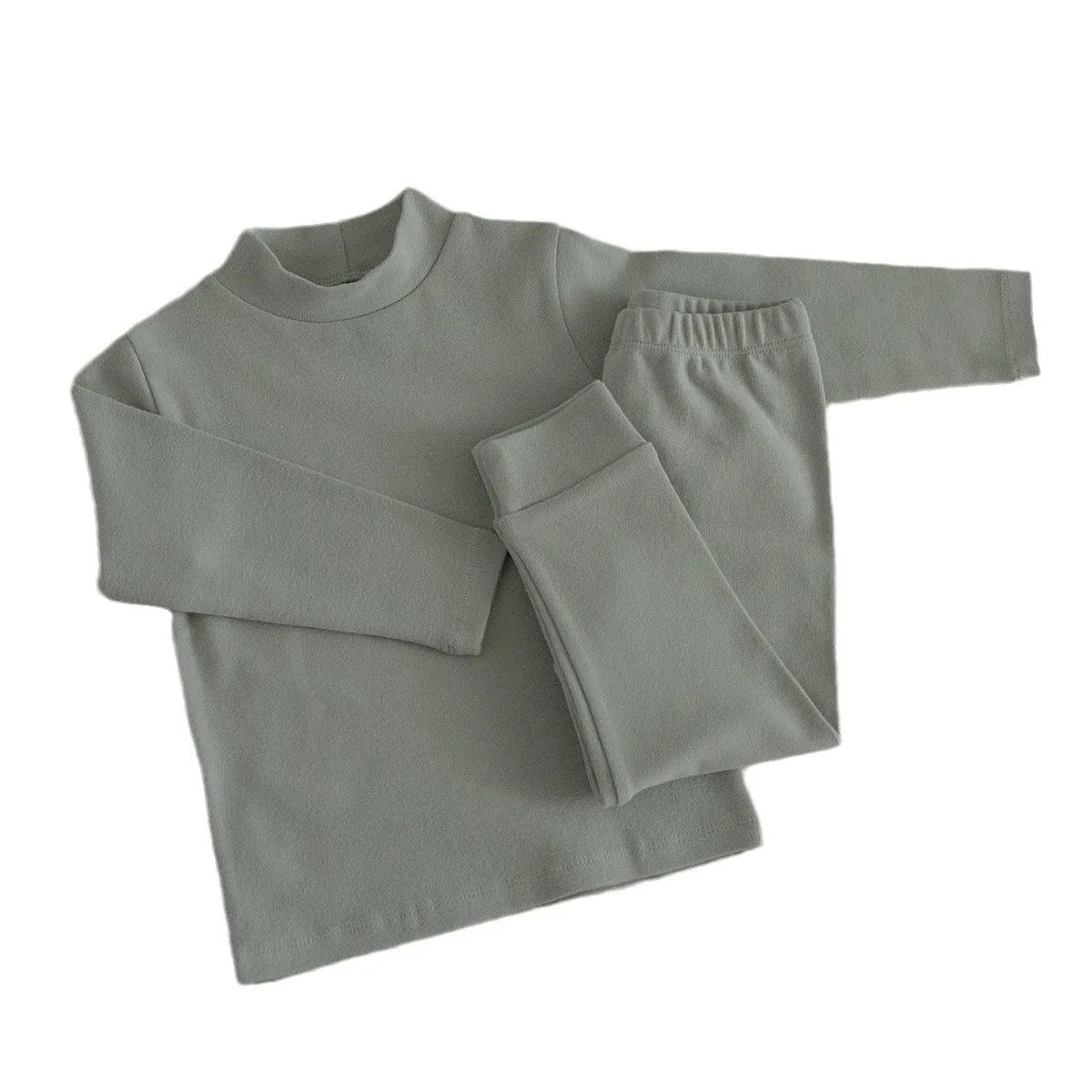 2024 Baby Autumn Cotton Bottom Set Baby Solid Neck Long Sleeved T-shirt Pants Home Clothing Newborn Clothing