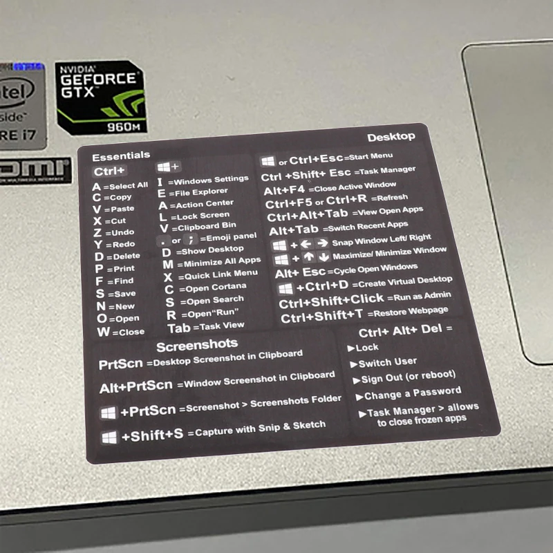 1PC Windows PC Reference Keyboard Shortcut Sticker Adhesive For PC Laptop Desktop