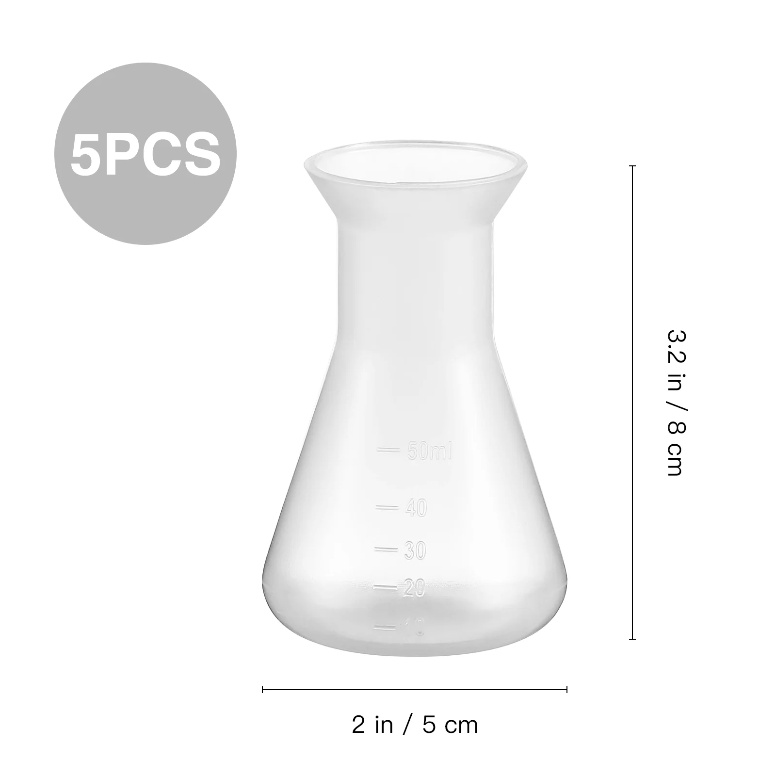 Copos plásticos do laboratório e tubos do teste, ferramentas do cone de Erlenmeyer, 5 PCes