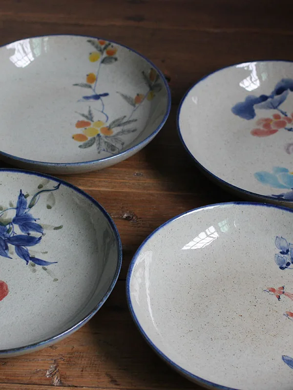 

Новая расписанная вручную синяя тарелка для салата с лотосом, глубокая круглая, в китайском стиле, 20 см, для столовой и микроволновой печи