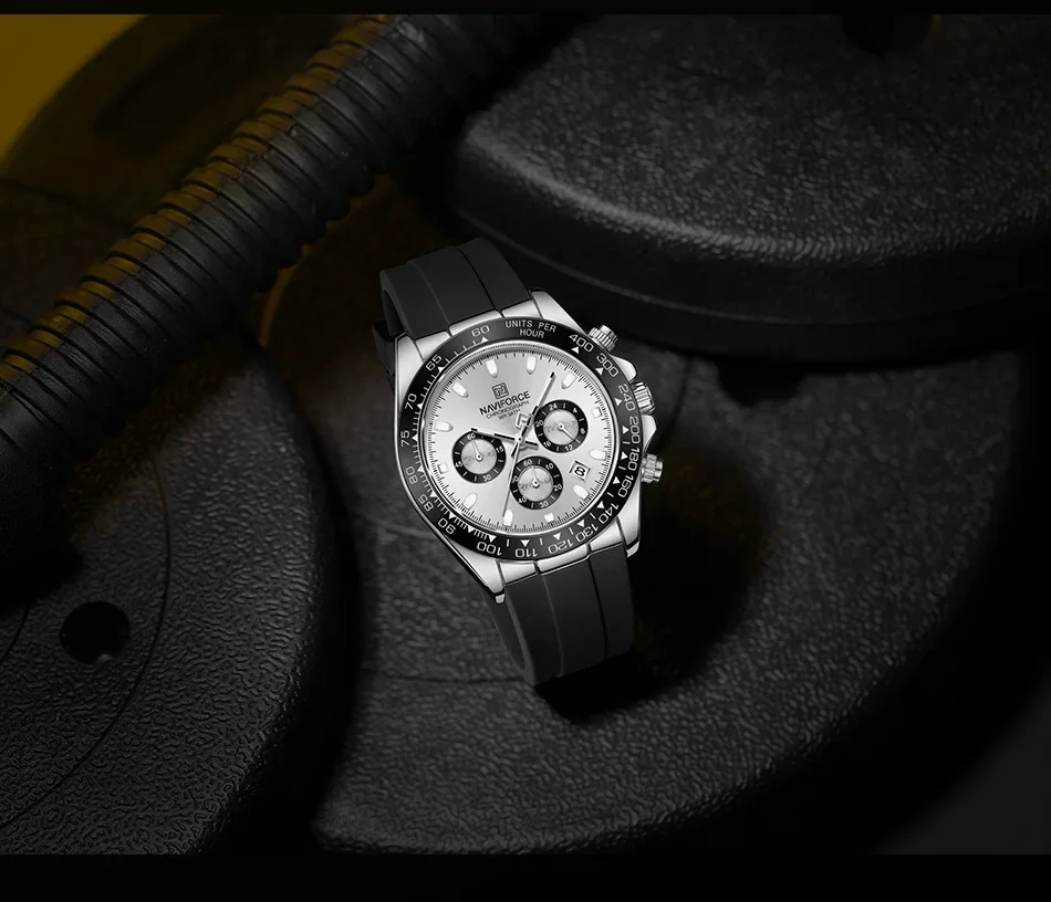 NAVIFORCE NF8054 Originaluhren für Herren, Silikonarmband, lässige Sport-Chronographen-Armbanduhr mit Leuchtfunktion – Detail 8