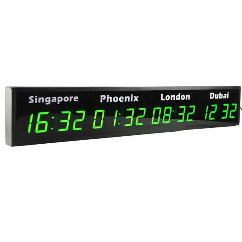 CP034  New Modern Wall Mounting 4 Time Zones Green LED Digital World Map Clock