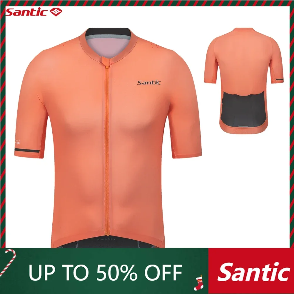 Santic Men New Cycling Jerseys Reflective MTB Short Sleeve Anti-sweat Cycling Jerseys Quick Dry Road Cycling Tops WM24C02238